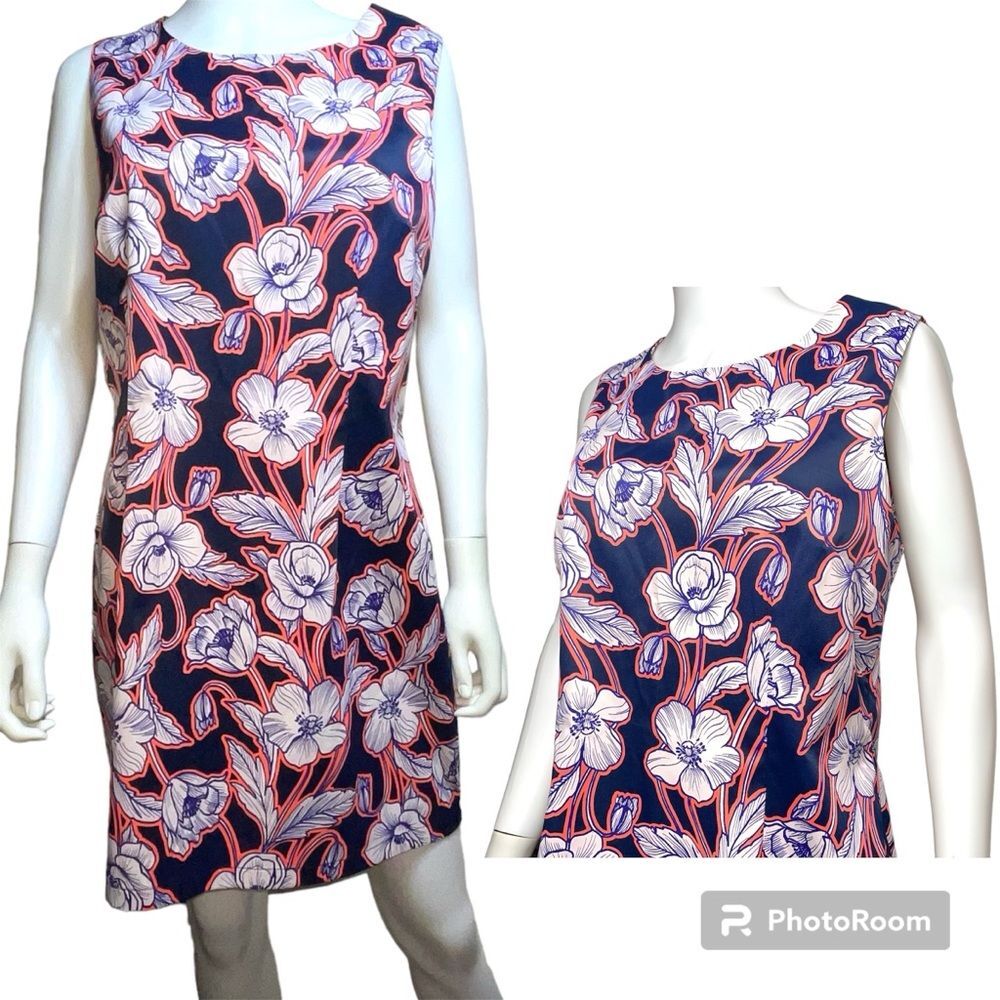 New Look Navy and Neon Pink Floral Dress Woman's Size 16